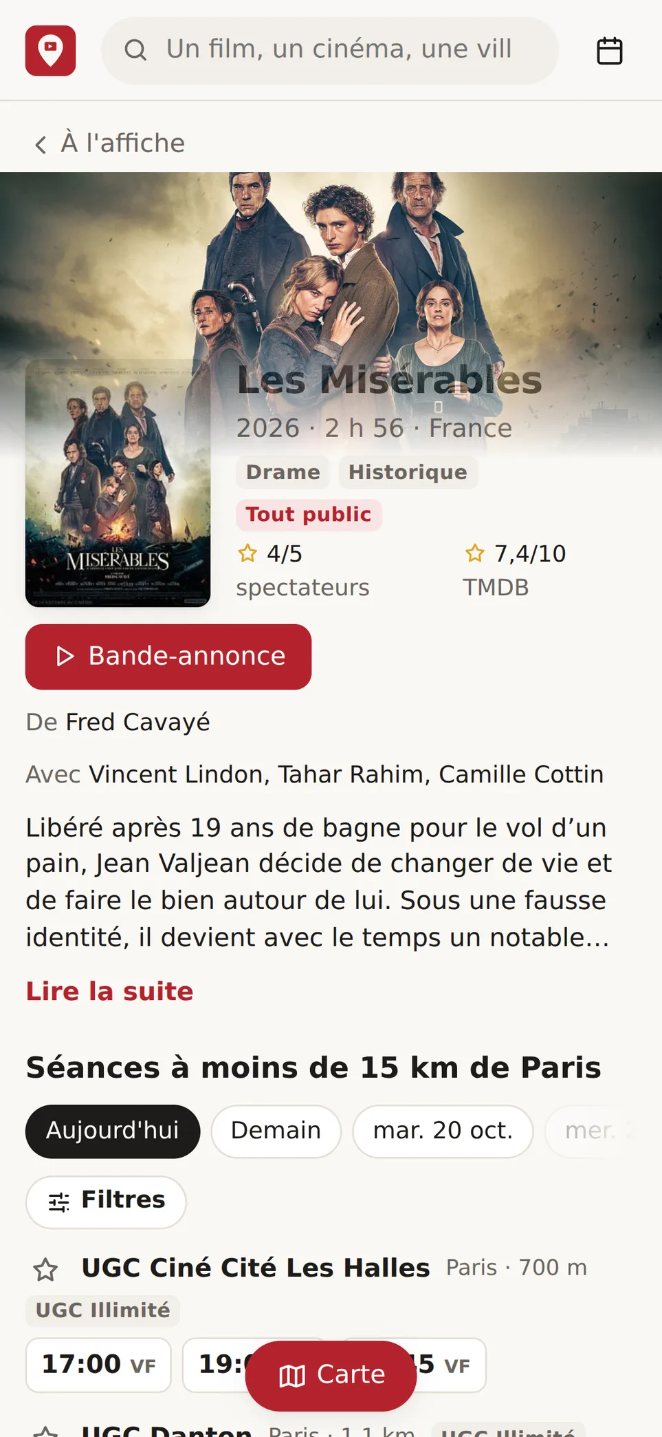 Fiche film Cinemap avec affiche, notes, casting et séances à proximité